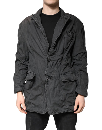 Black Solid Cotton Collared Coat Jacket