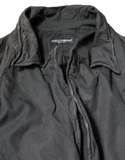 Black Solid Cotton Collared Coat Jacket