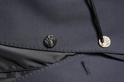 Dark Blue Cotton Men Jacket Coat Suit Blazer