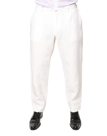 White Linen Mid Waist Men Dress Pants