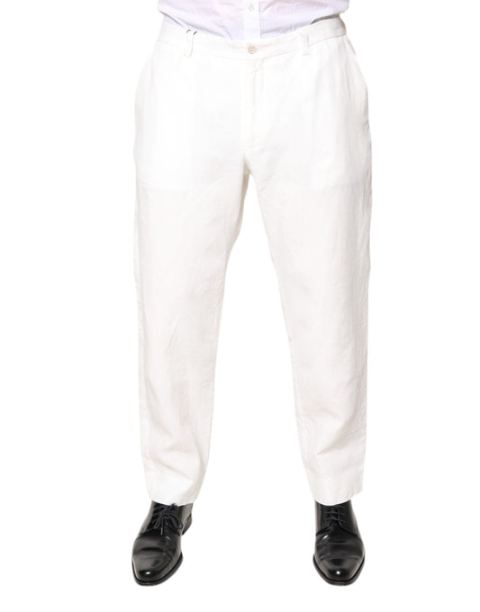 White Linen Mid Waist Men Dress Pants