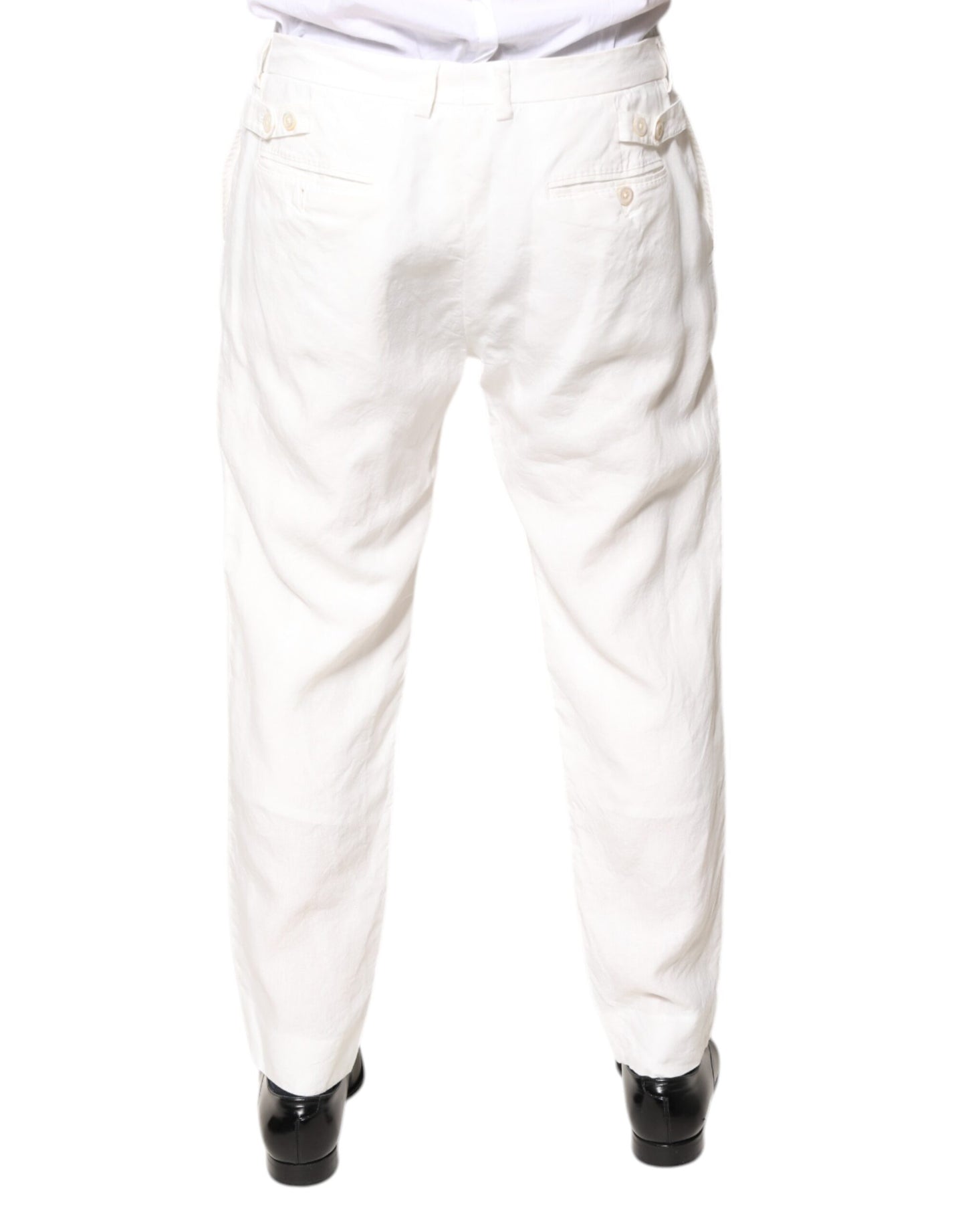 White Linen Mid Waist Men Dress Pants