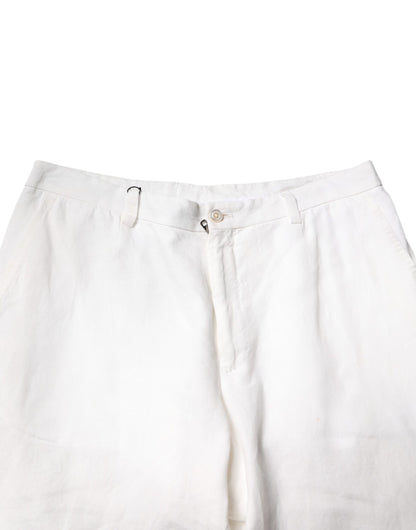 White Linen Mid Waist Men Dress Pants