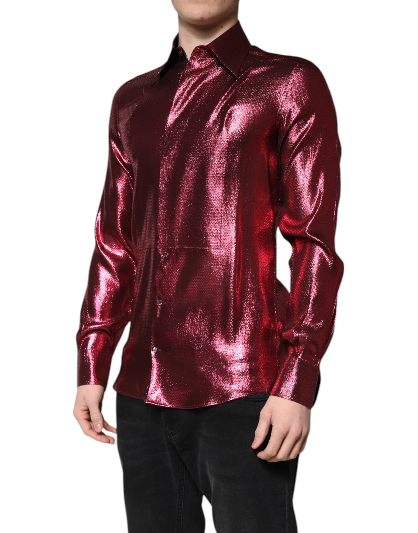 Metallic Red Cotton GOLD Dress Formal Shirt
