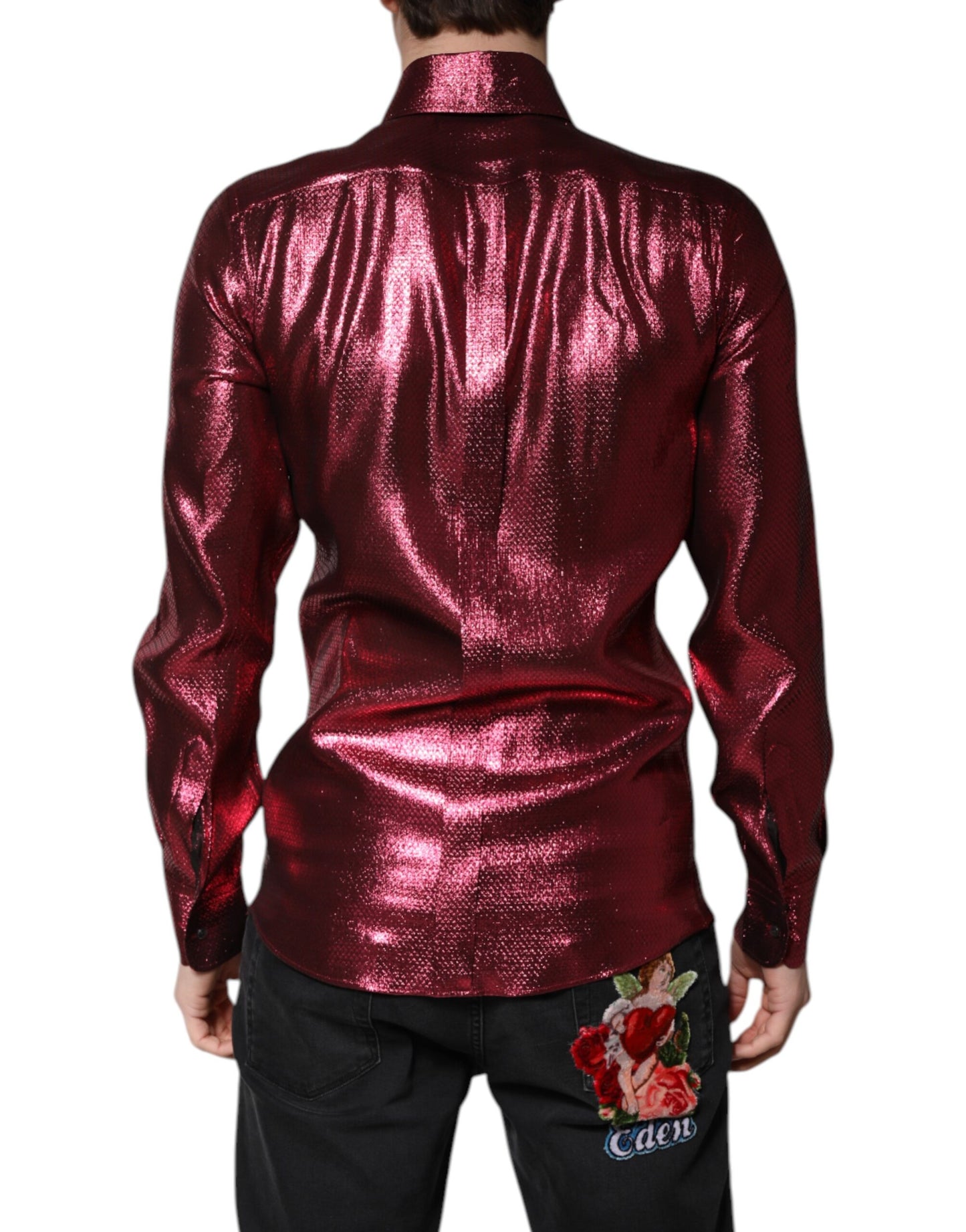 Metallic Red Cotton GOLD Dress Formal Shirt