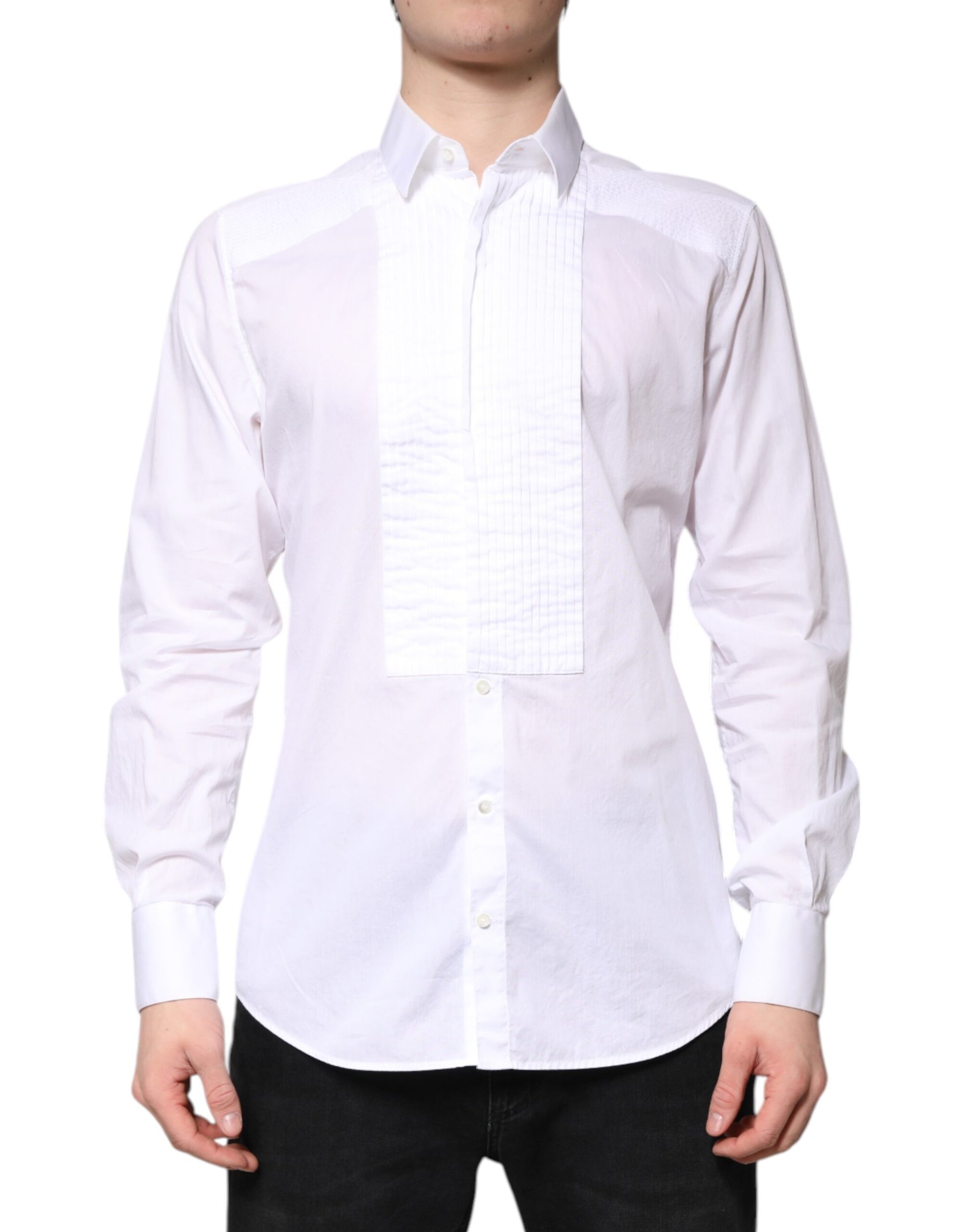 White GOLD Cotton Poplin Bib Men Dress Shirt