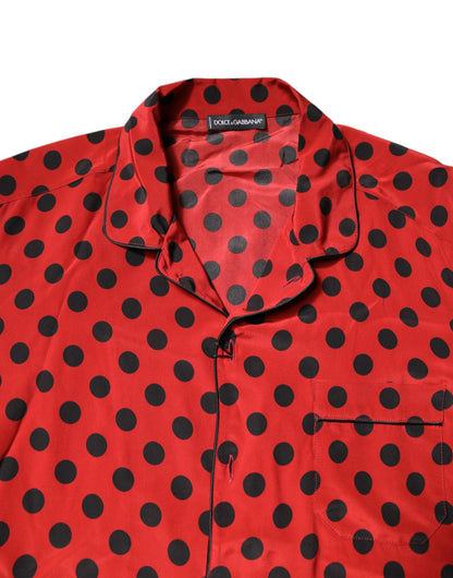 Red Polka Dot Silk Long Sleeve Shirt