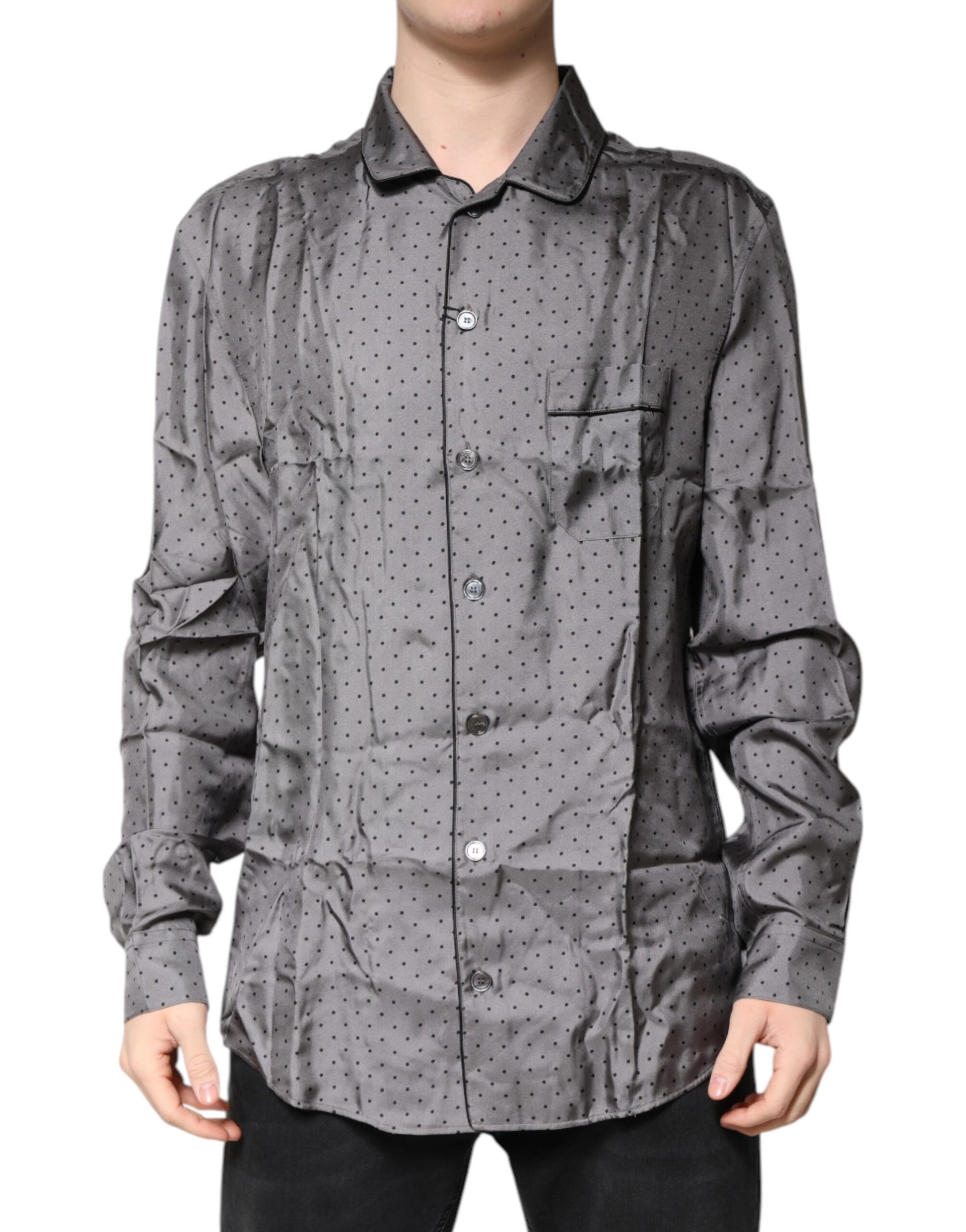 Gray Polka Dot Silk Long Sleeve Shirt