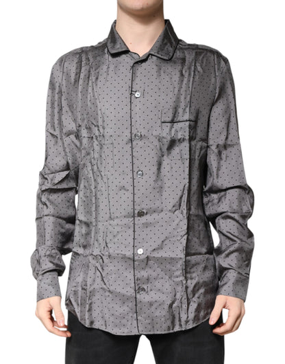Gray Polka Dot Silk Long Sleeve Shirt