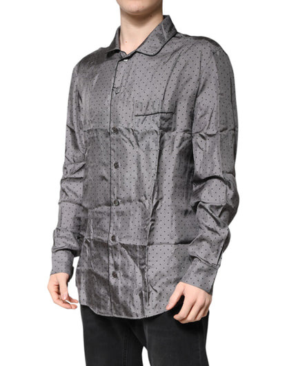 Gray Polka Dot Silk Long Sleeve Shirt