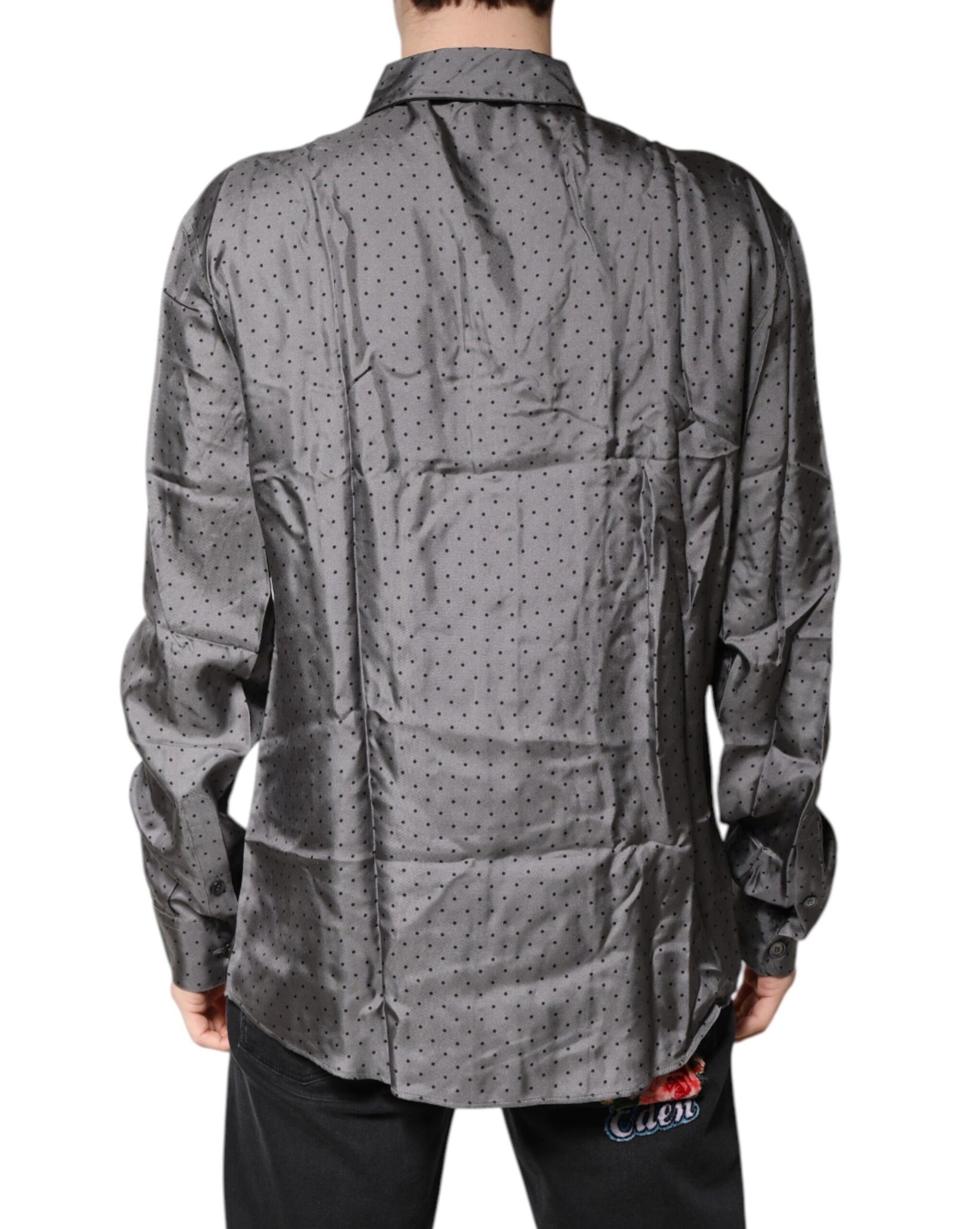 Gray Polka Dot Silk Long Sleeve Shirt