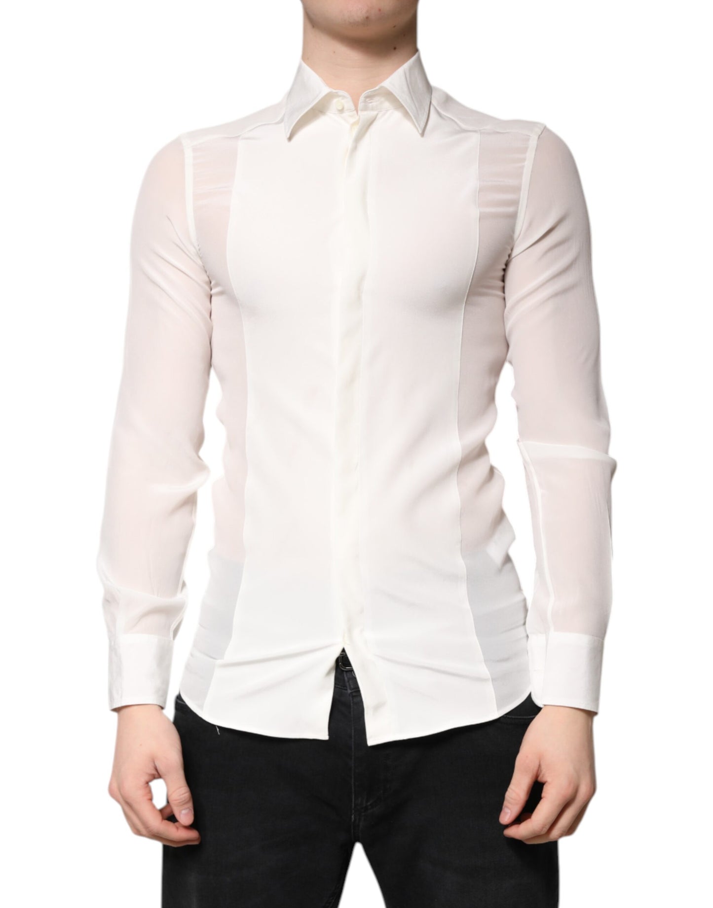 White Silk GOLD Dress Formal Collared Shirt