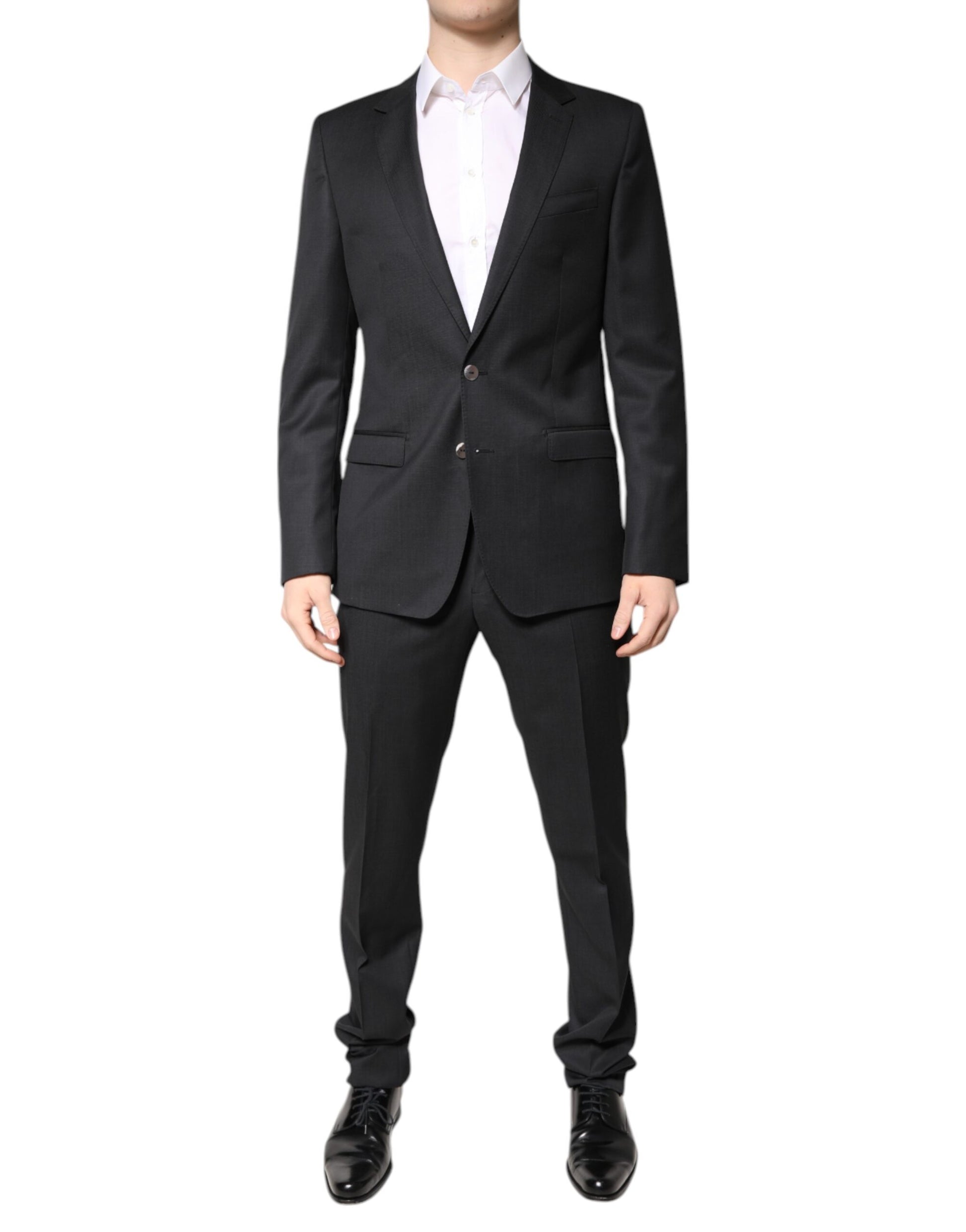 Dark Gray Wool Single Breasted 2 Piece Suit