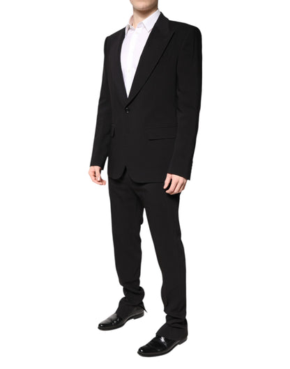 Black Cotton Single Breasted 2 Piece Suit