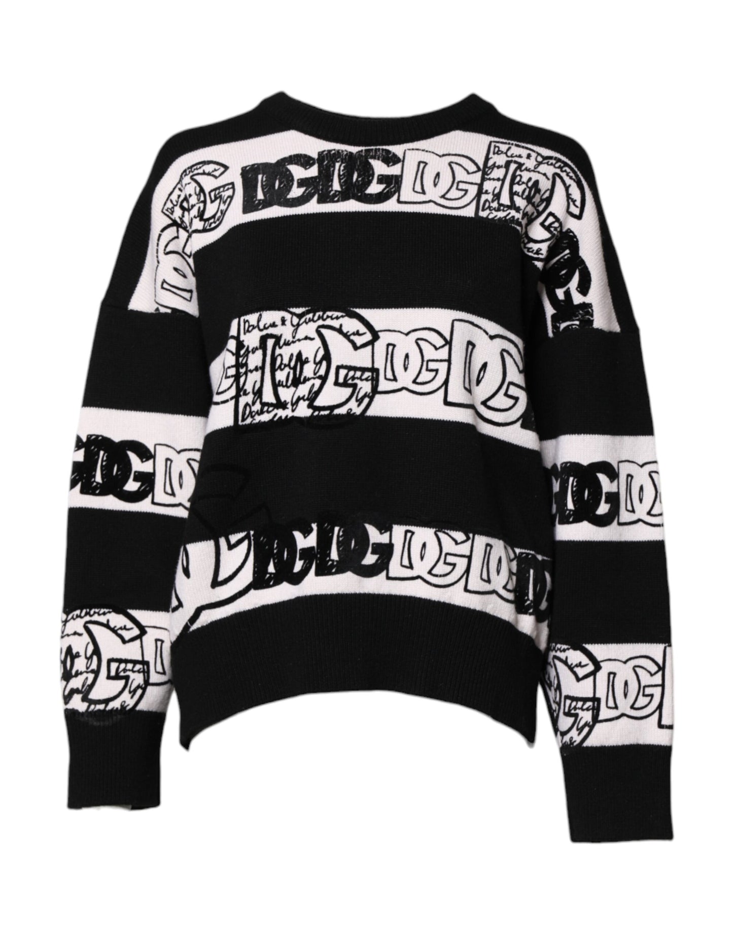 Black White Logo Print Wool Pullover Sweater
