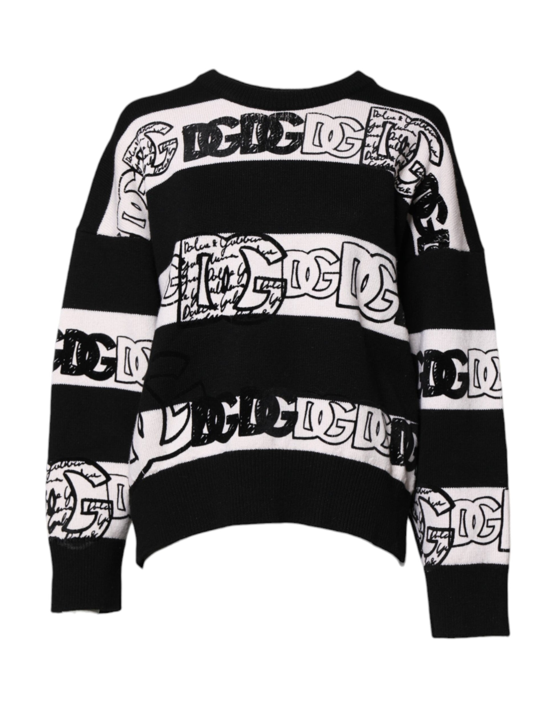 Black White Logo Print Wool Pullover Sweater