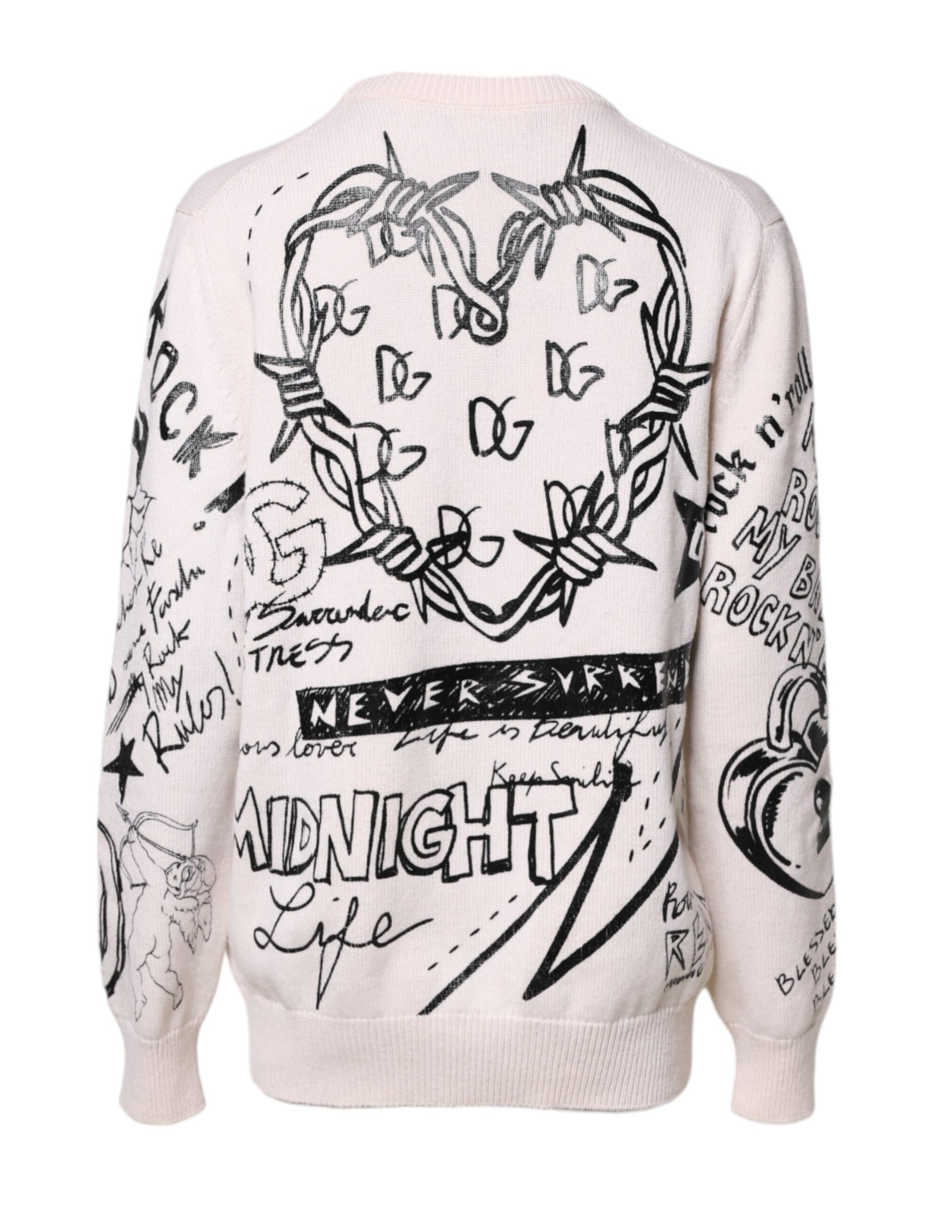 White Black Logo Print Women Pullover Sweater