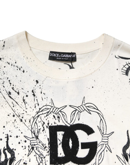 White Logo Angel Print Women Pullover Sweater