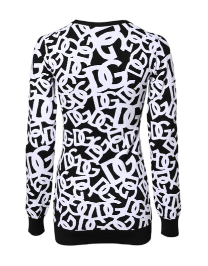 Black White Logo Print Women Pullover Sweater