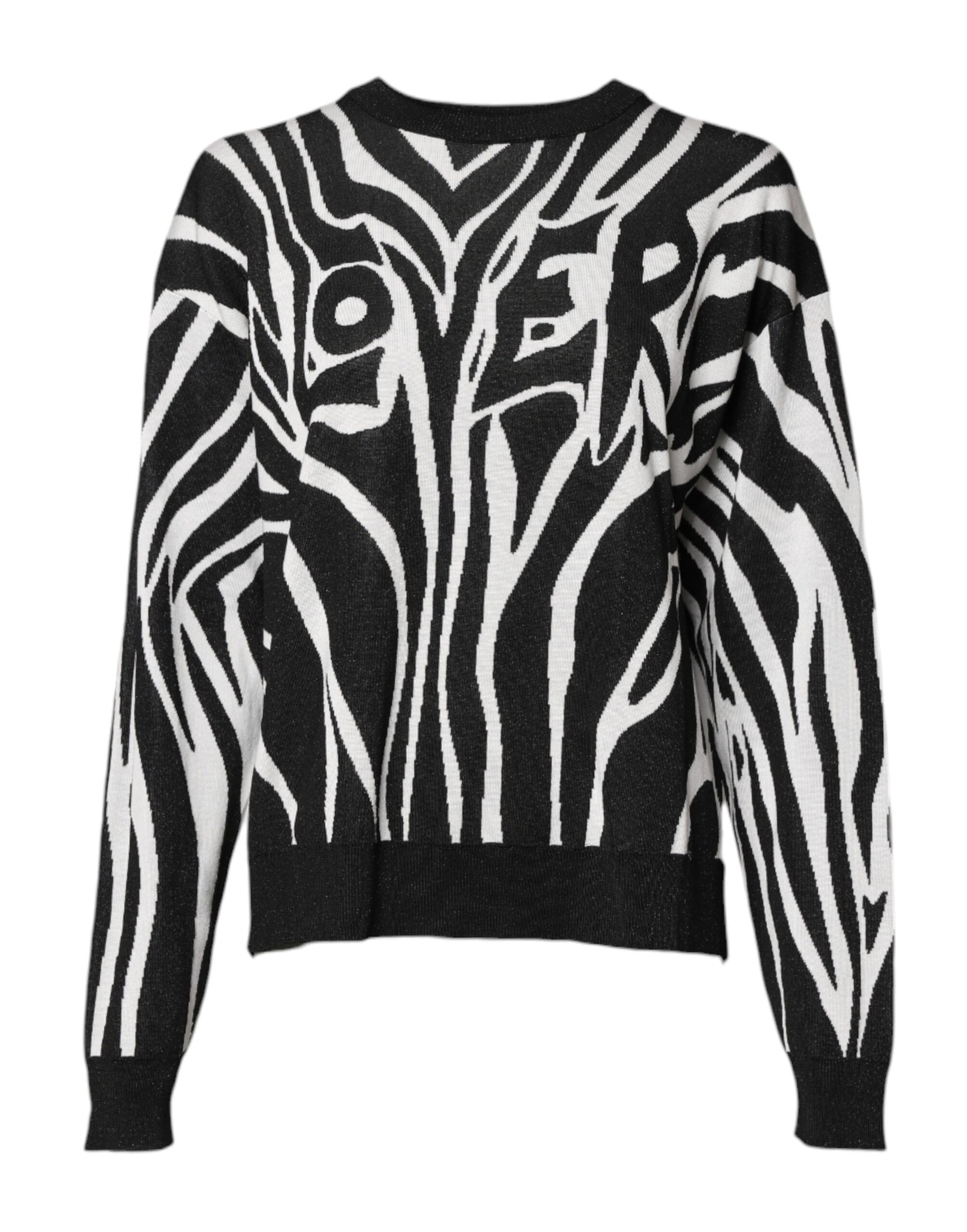 Black White Print Women Pullover Sweater
