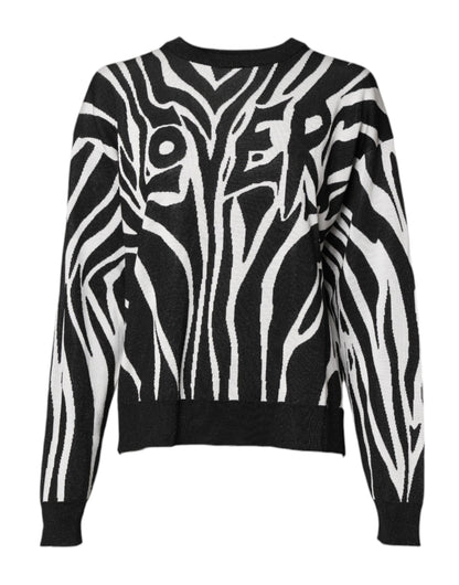 Black White Print Women Pullover Sweater