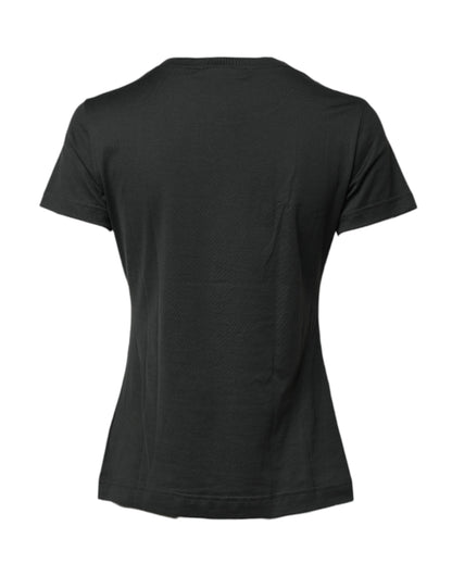 Black Cotton Round Neck Short Sleeve T-shirt