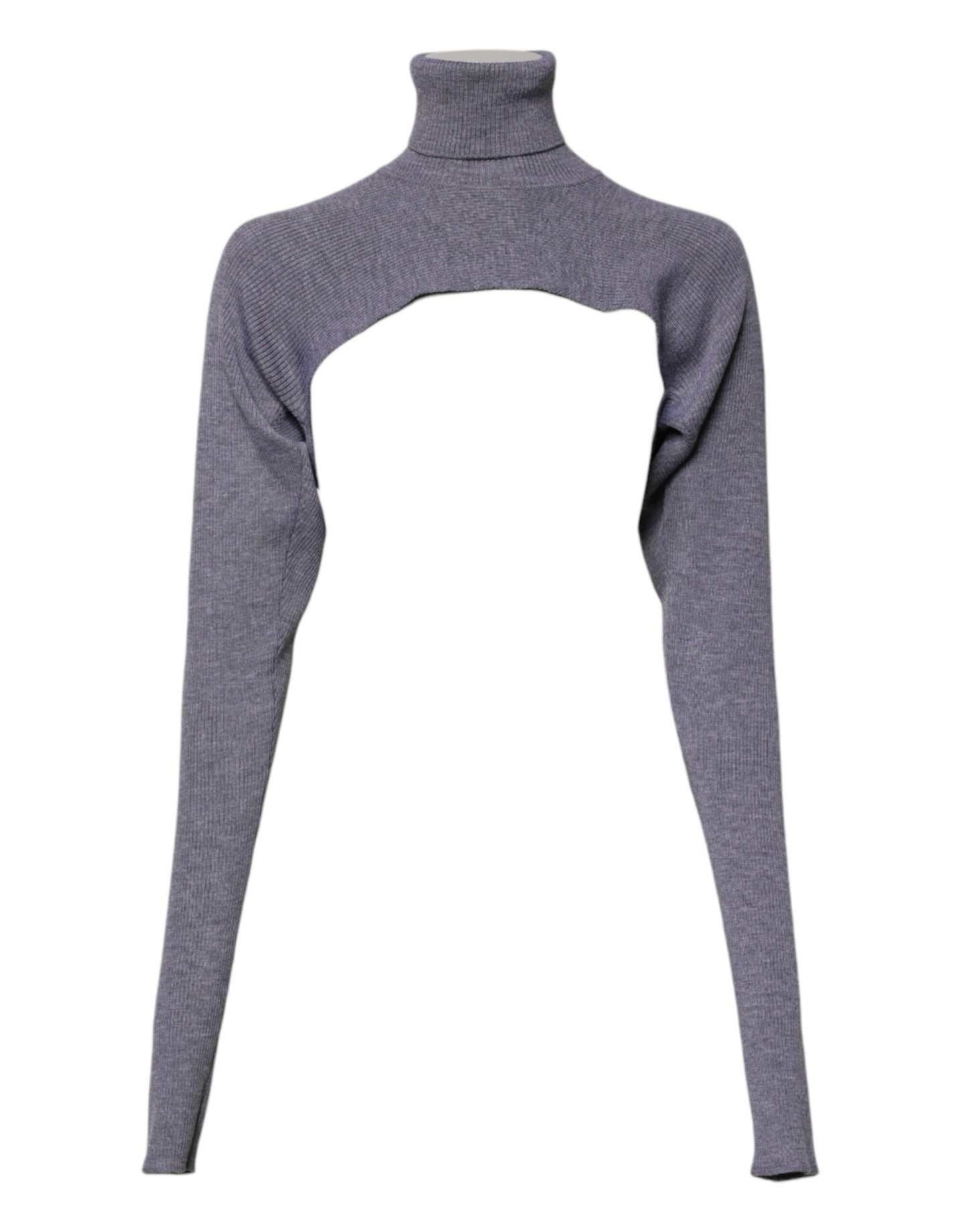 Gray Wool Knit Turtleneck Cropped Top Sweater