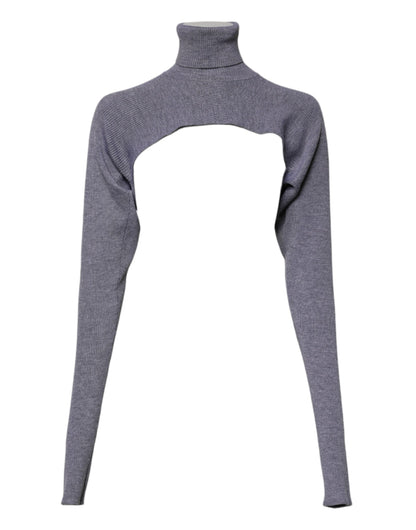 Gray Wool Knit Turtleneck Cropped Top Sweater