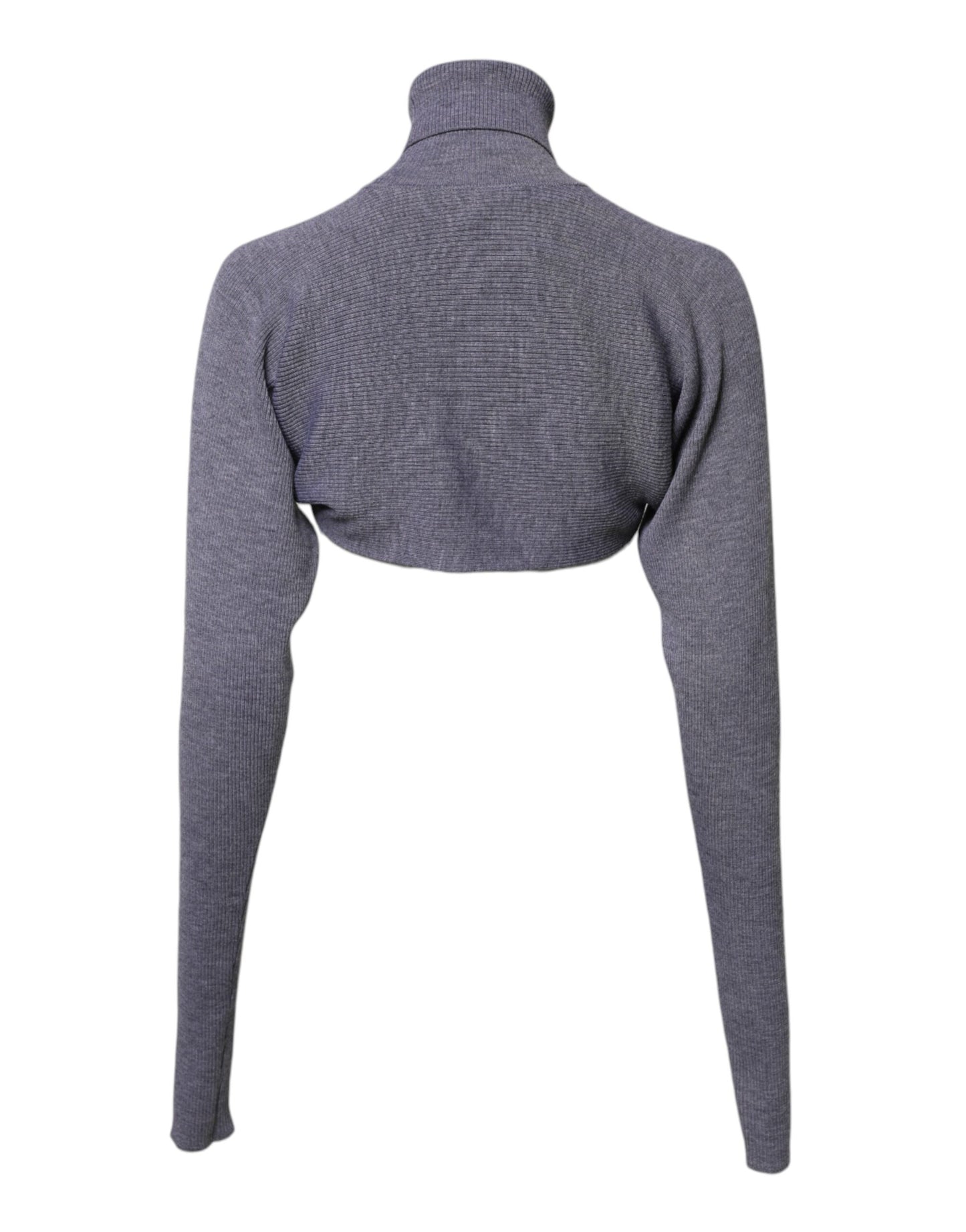 Gray Wool Knit Turtleneck Cropped Top Sweater