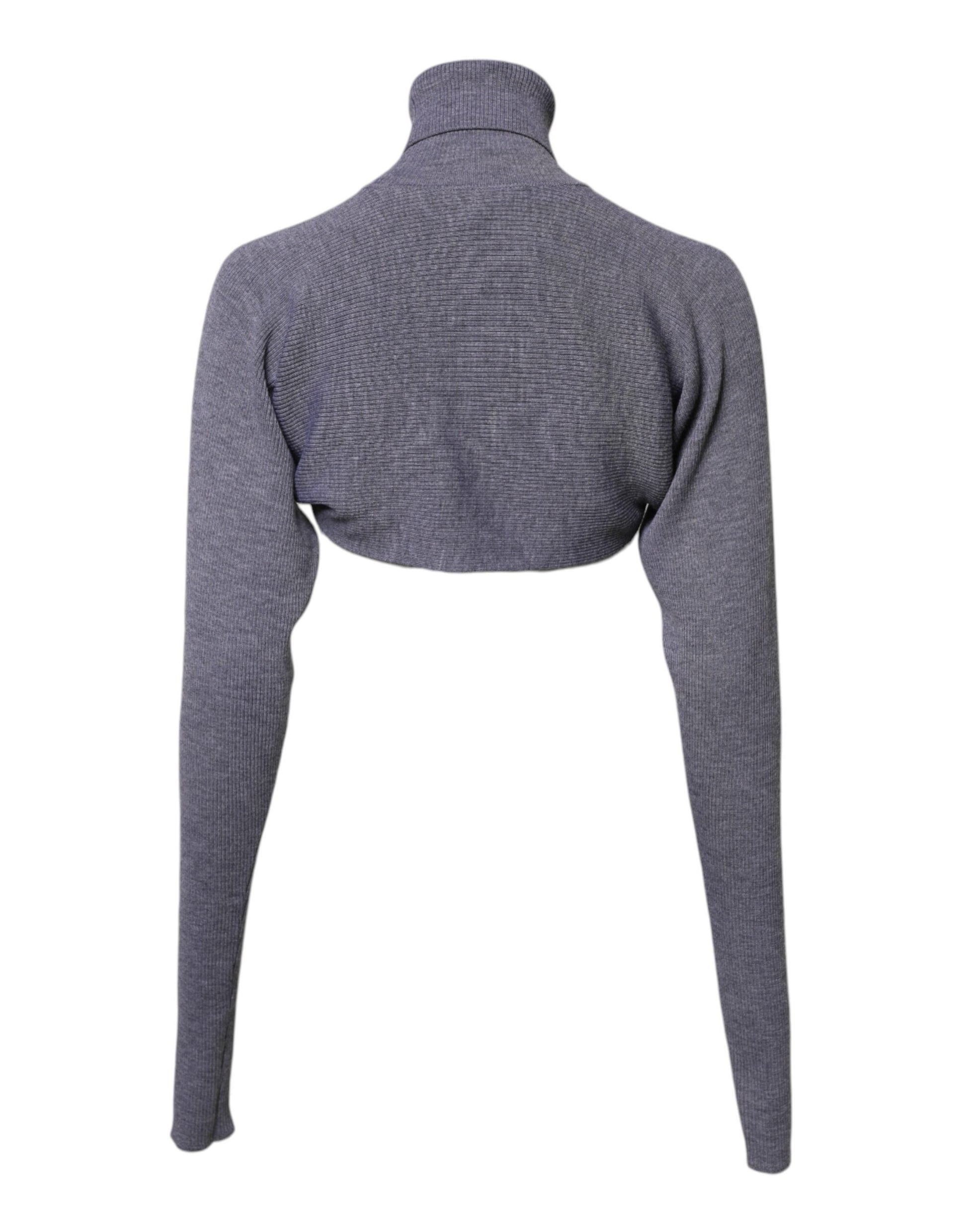 Gray Wool Knit Turtleneck Cropped Top Sweater