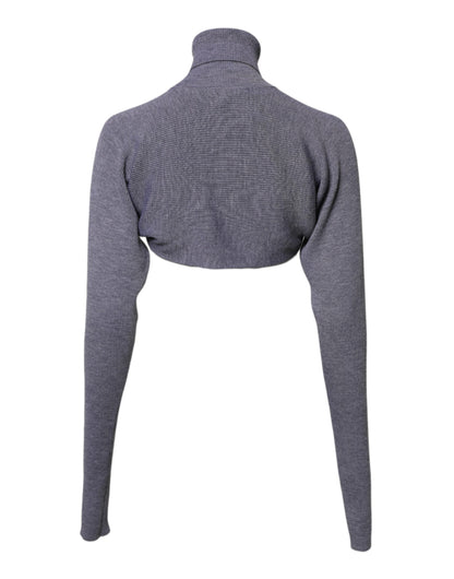Gray Wool Knit Turtleneck Cropped Top Sweater