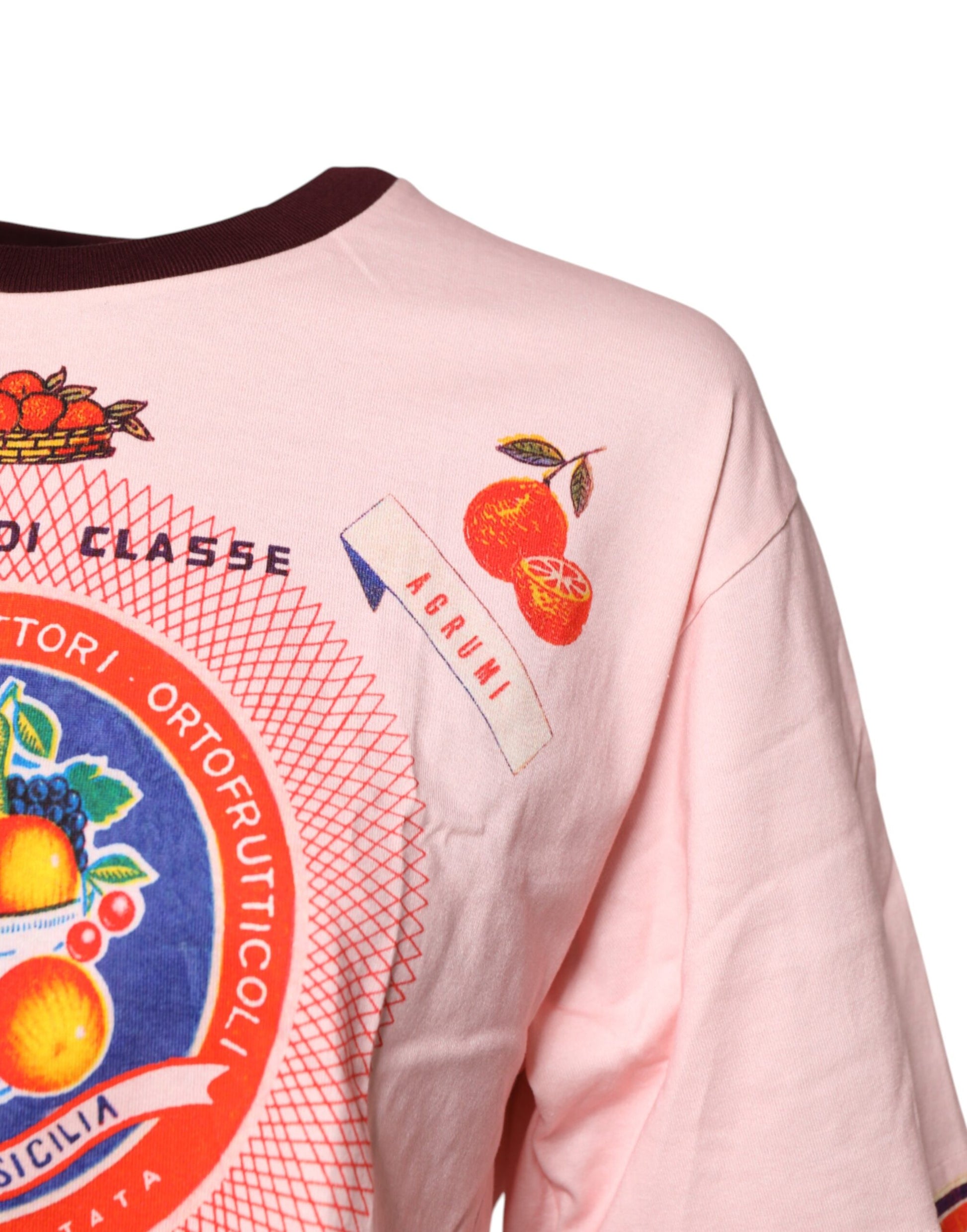 Pink Print Cotton Short Sleeves Cropped Top