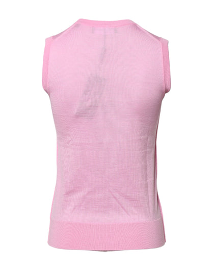 Pink Cashmere Round Neck Sleeveless Tank Top