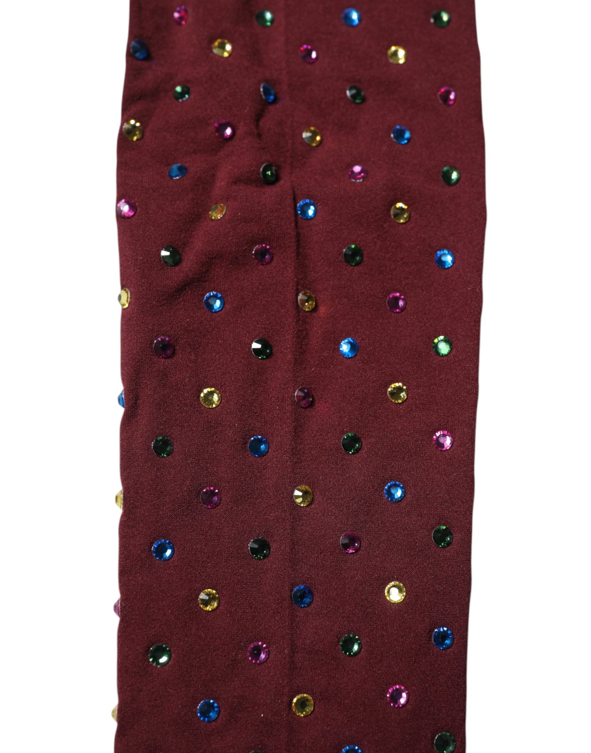Maroon Nylon Crystal Embellished Pantyhose Tights