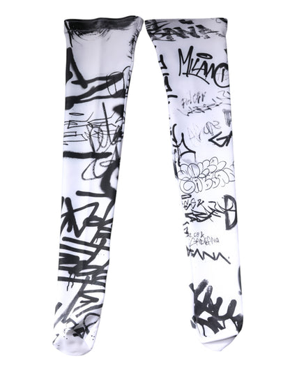 White Graffiti Cotton Over Calf Stockings Socks