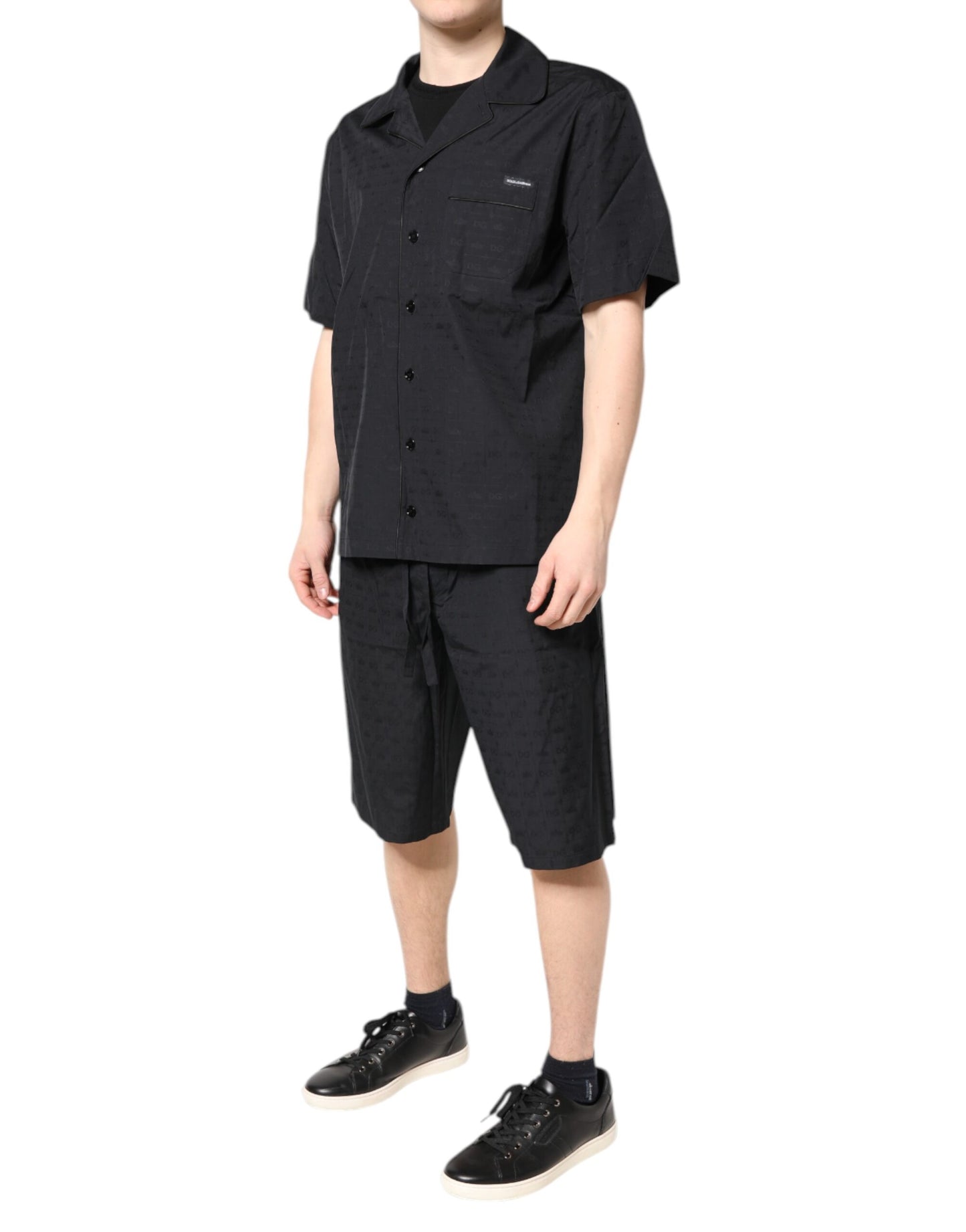 Black Cotton Men Pajama Set Sleepwear