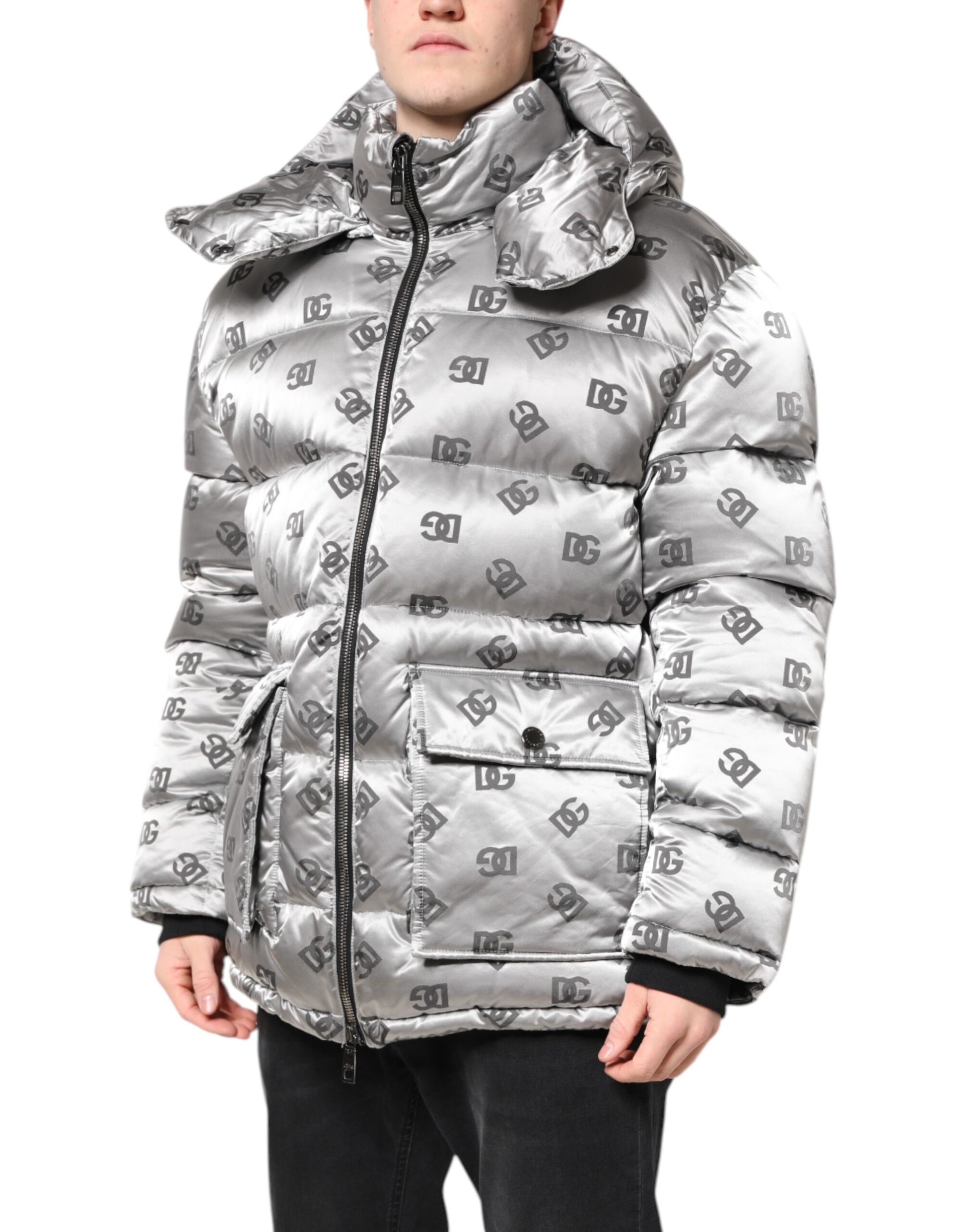 Silver Logo Full Zip Hooded Quilted Jacket