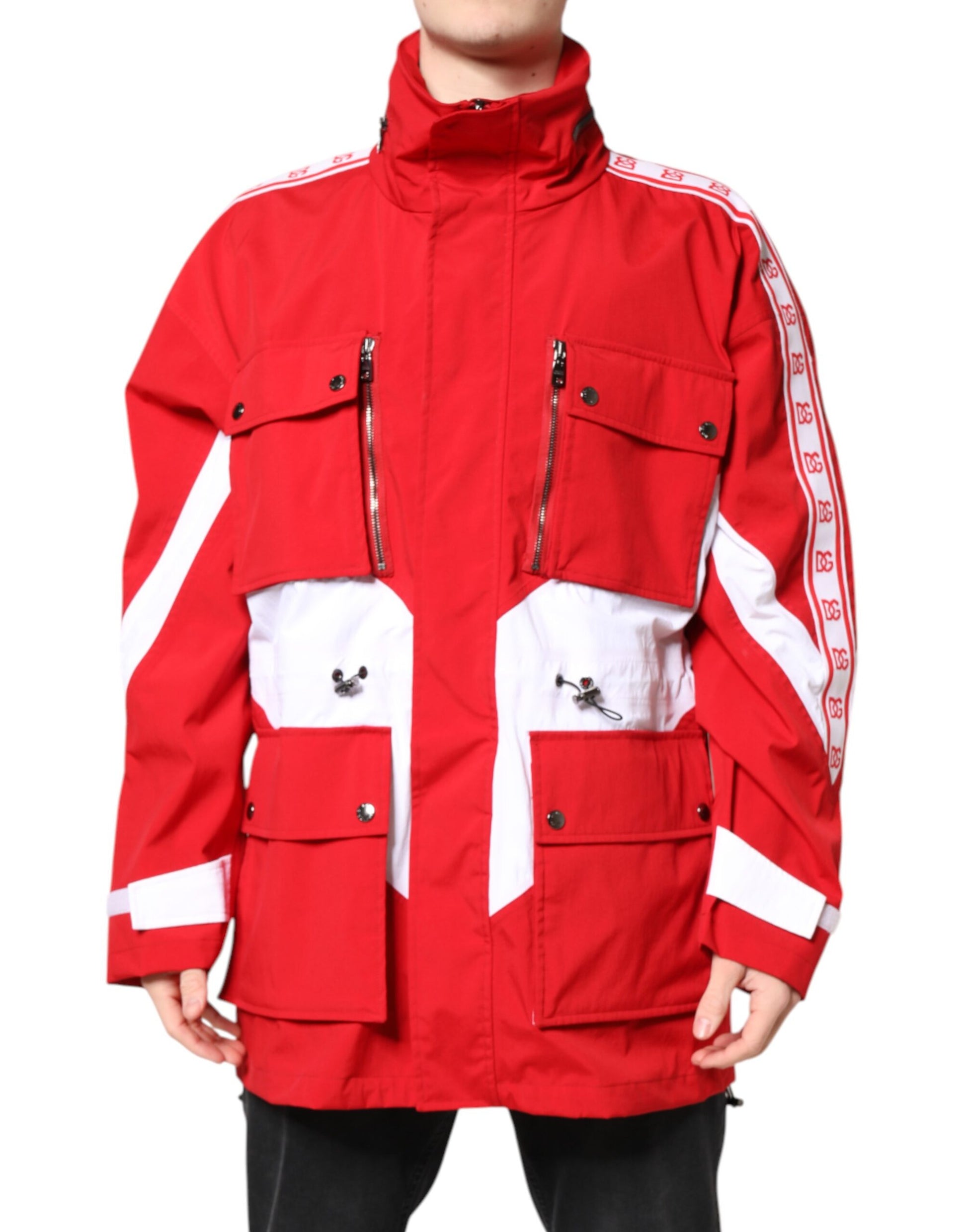 Red White Nylon Full Zip Windbreaker Jacket