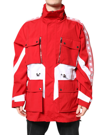 Red White Nylon Full Zip Windbreaker Jacket