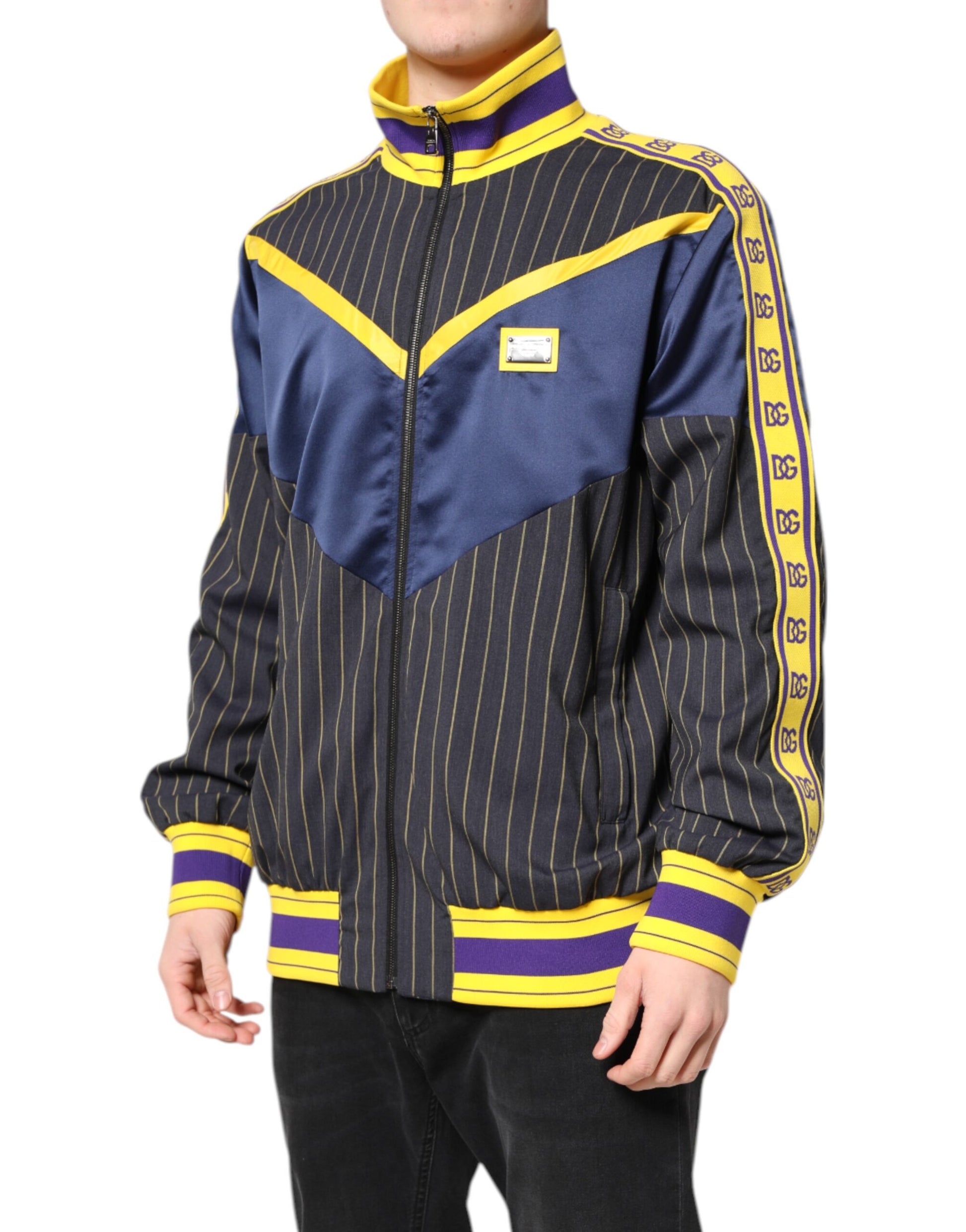 Black Striped Logo Full Zip Bomber Jacket