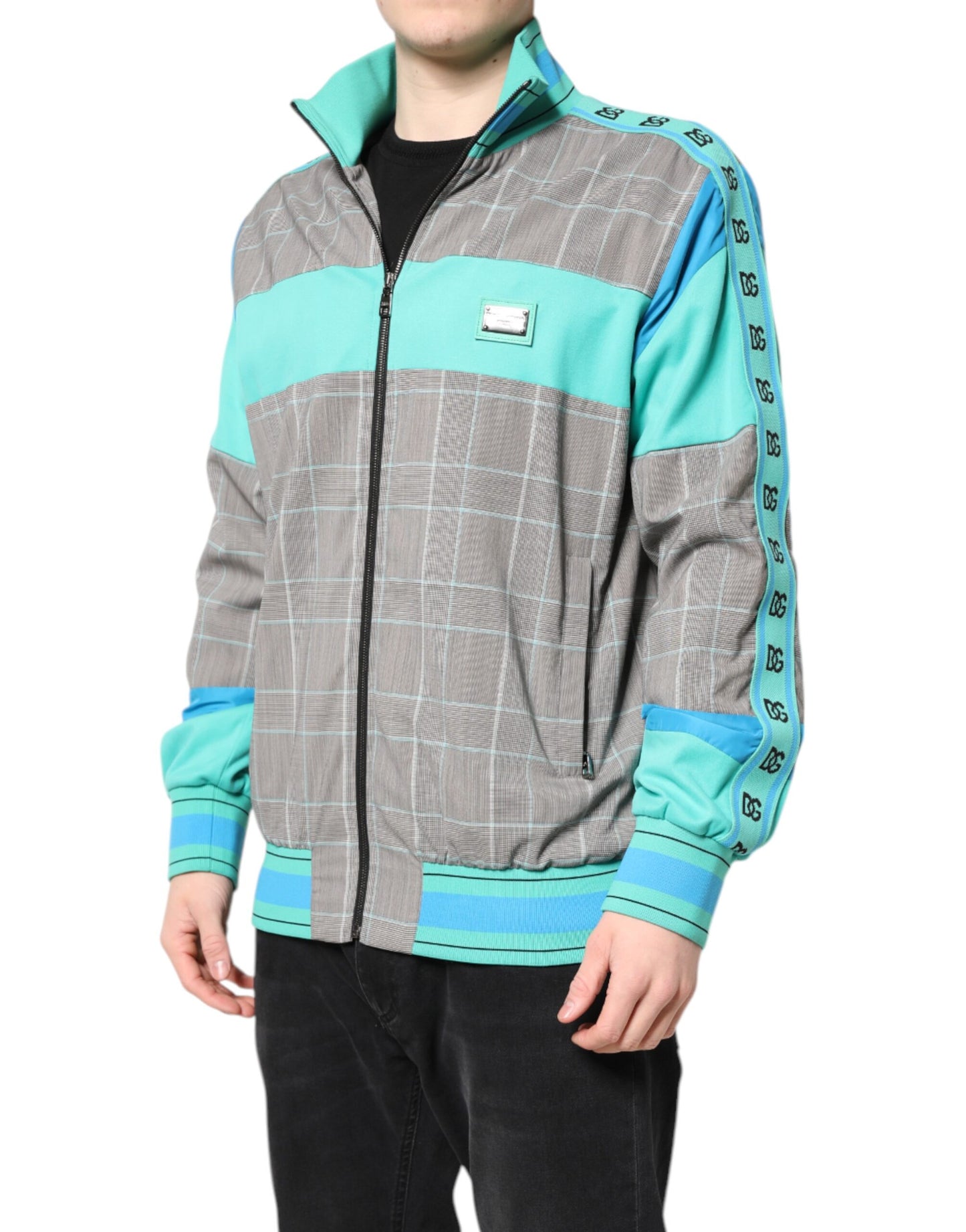 Multicolor Plaid Full Zip Windbreaker Jacket