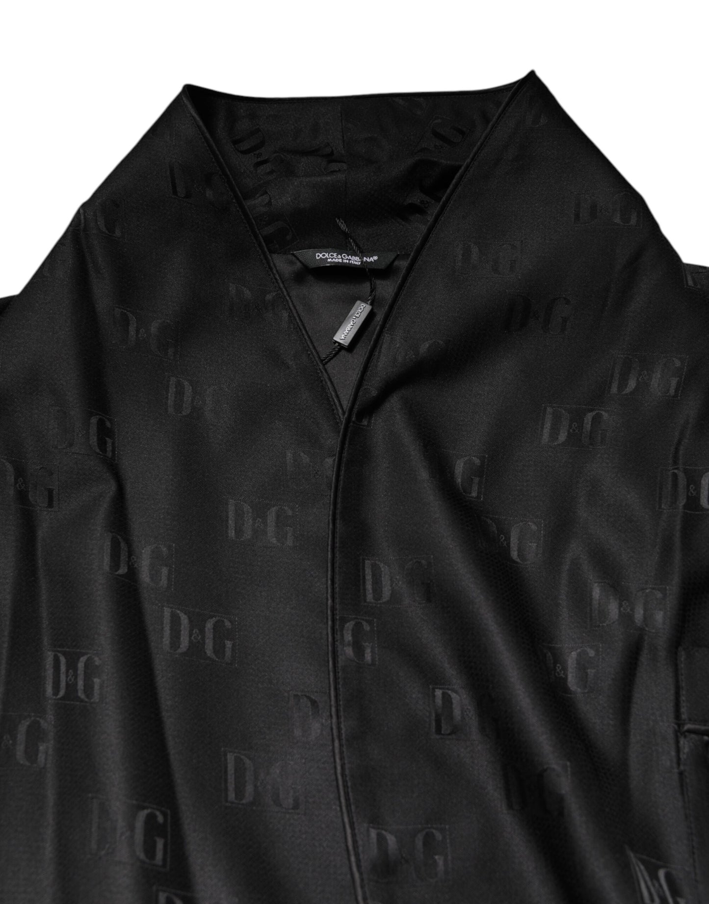 Black Silk DG Logo Men Wrap Robe Coat Jacket