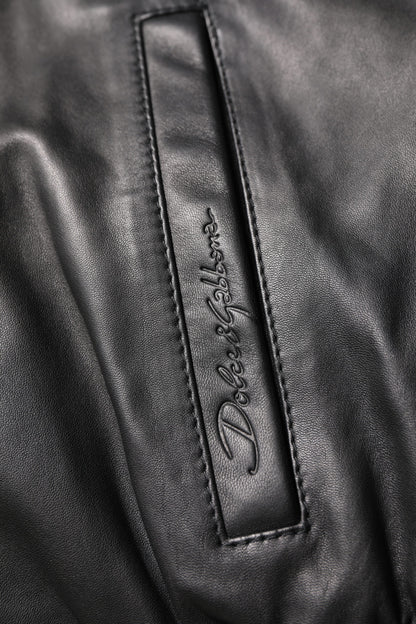 Black Lambskin Leather Full Zip Biker Jacket