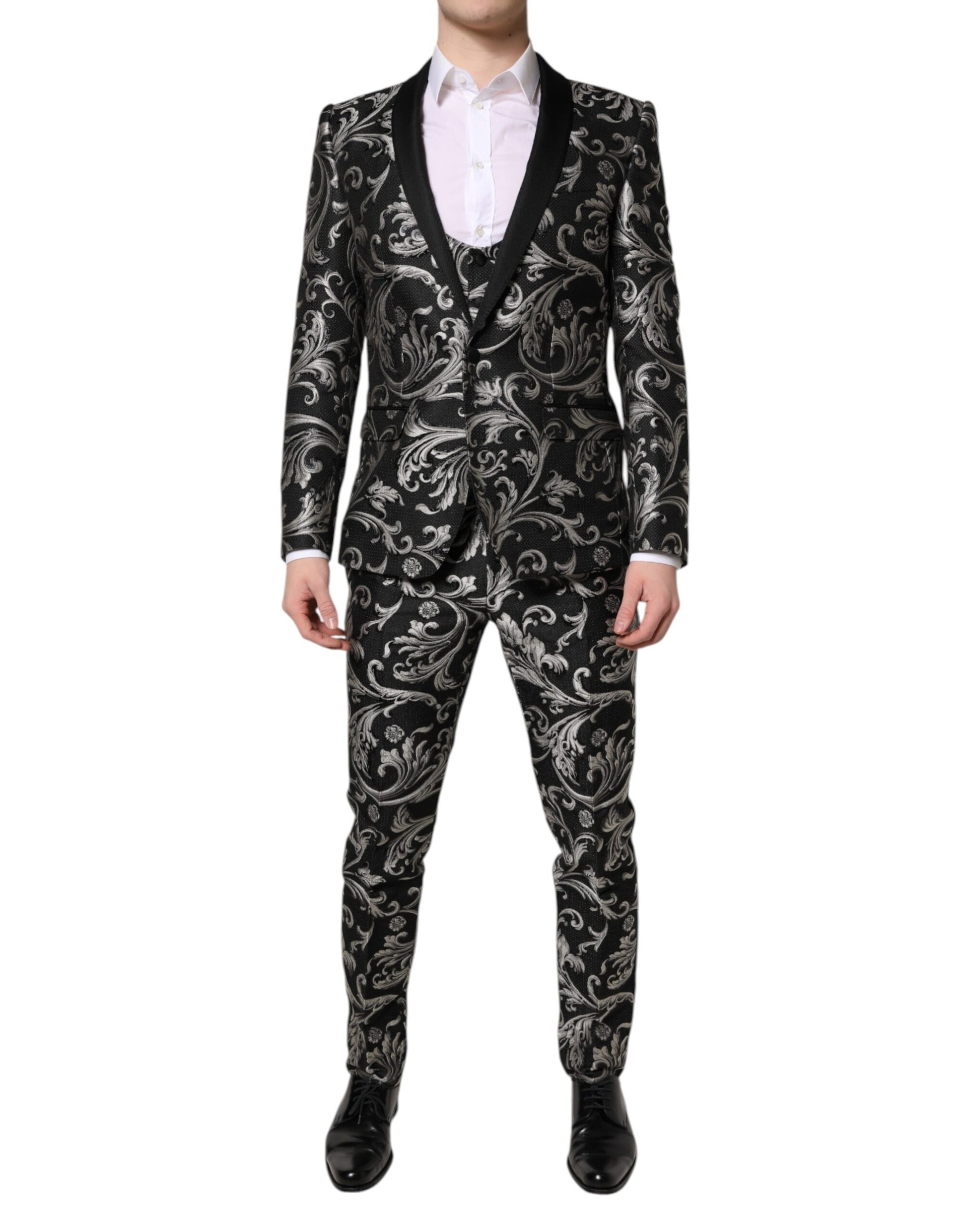 Black Gray MARTINI Jacquard Men 3 Piece Suit