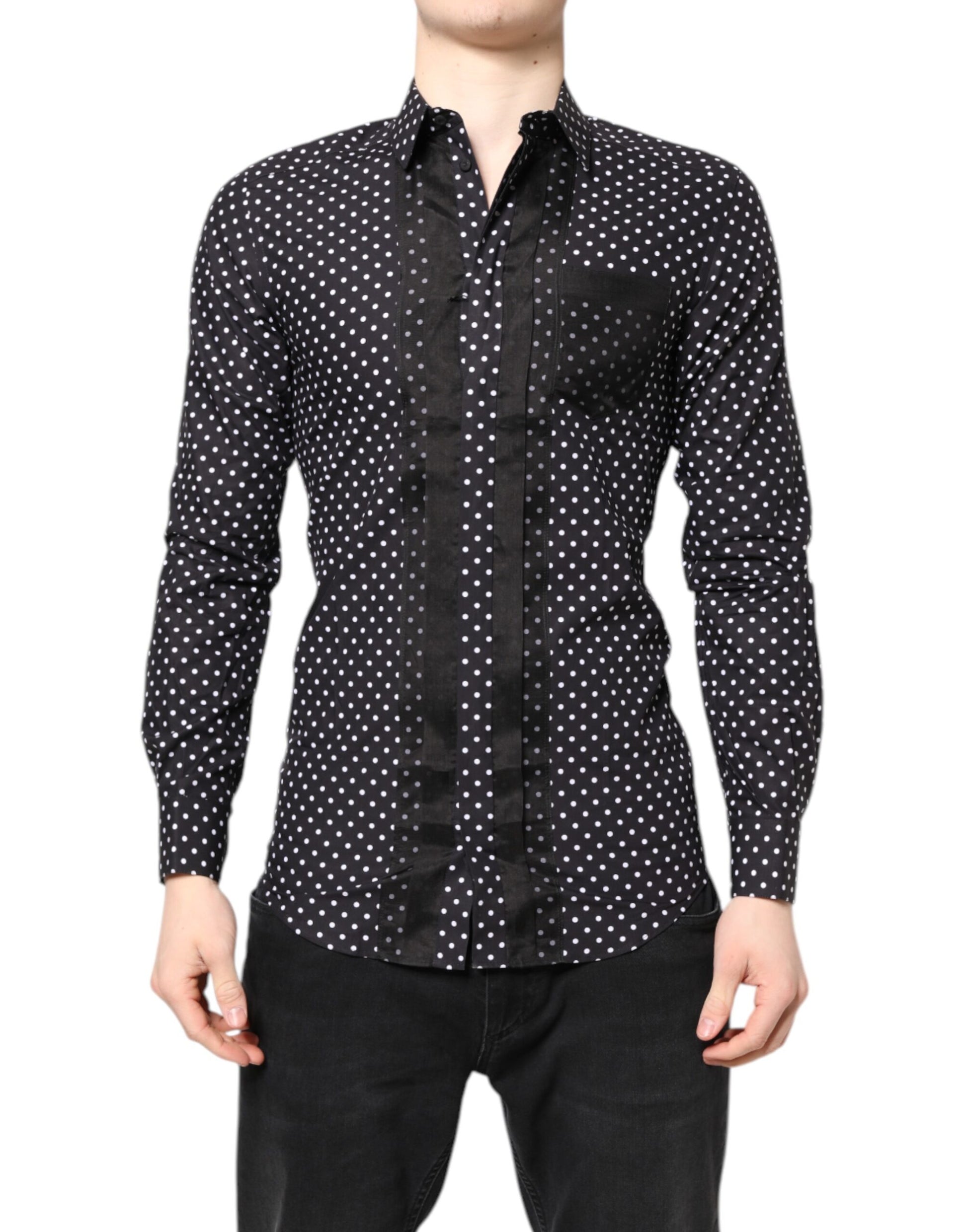 Black Polka Dot Long Sleeves Gold Formal Shirt