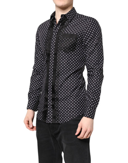 Black Polka Dot Long Sleeves Gold Formal Shirt