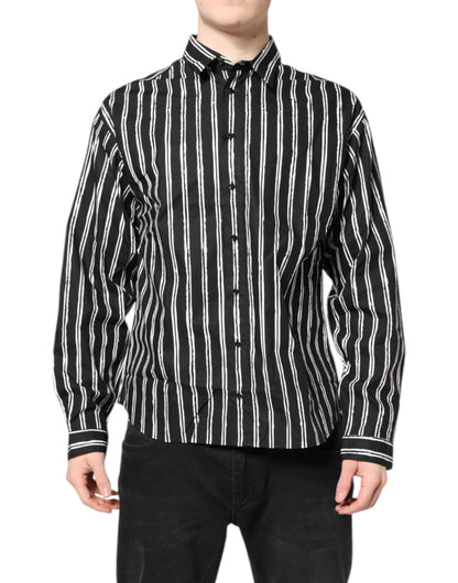 Black White Striped Cotton Dress Shirt