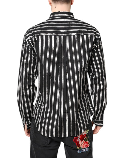 Black White Striped Cotton Dress Shirt