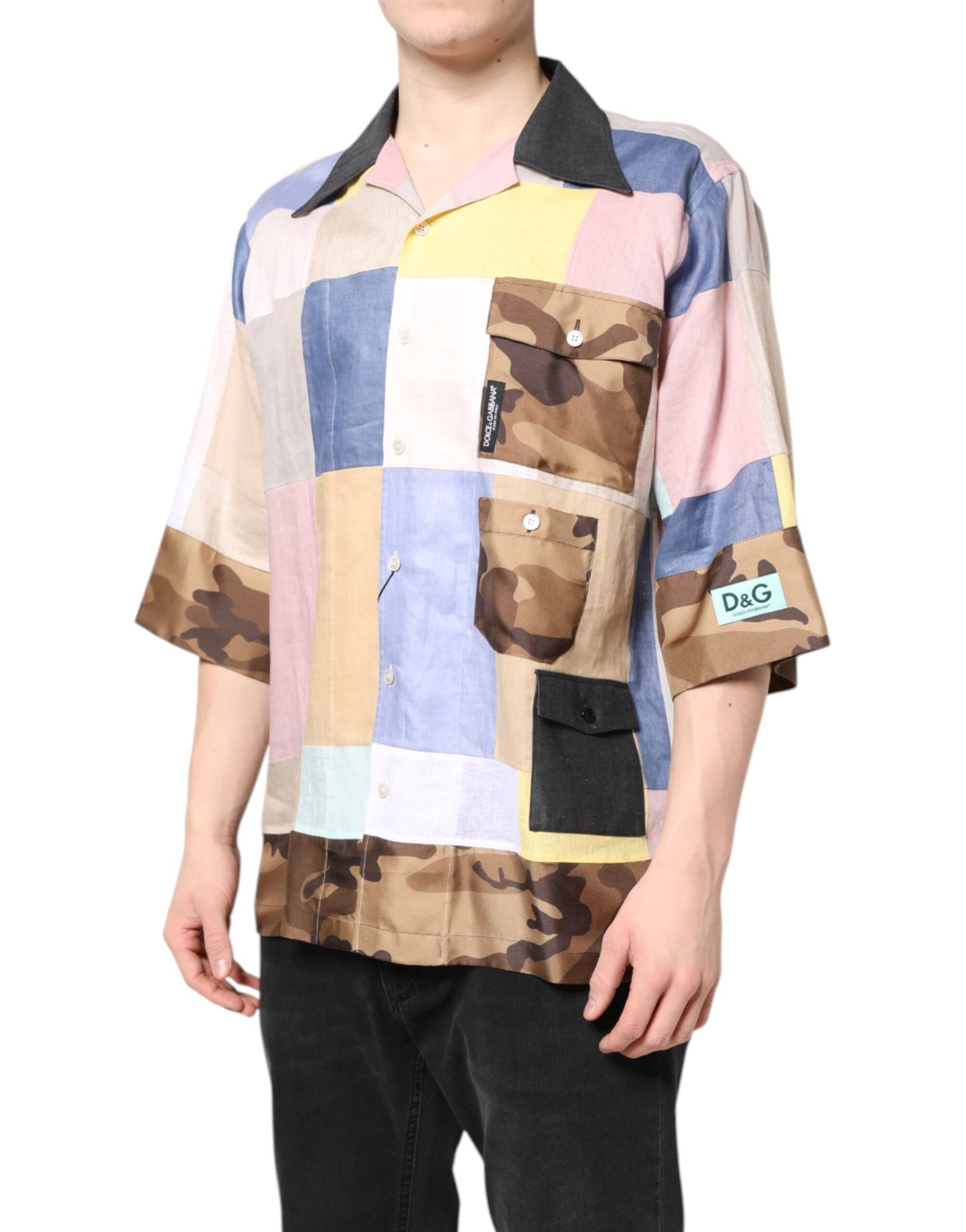 Multicolor Patchwork Short Sleeve Shirt