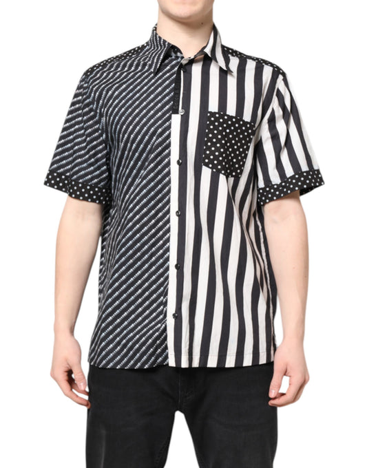 Black White Stripe Button Down Casual Shirt